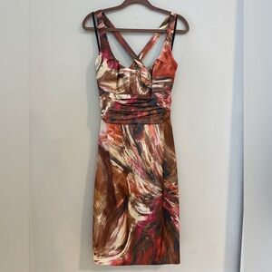 David Meister Abstract Print Pleated Tank Dress - Size 8